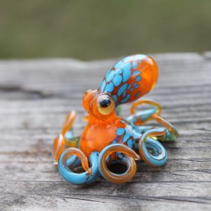 Blown Glass Octopus Figurine - Orange & Blue Ocean Decor